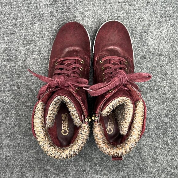 Carlos Santana Gibson Ankle Boots Women's 9.5 Maroon Lace Up Block Heel Booties - Picture 8 of 12